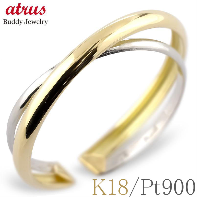 イヤーカフ レディース プラチナ18金 コンビカラー 2連 太め フープ 片耳用 リング兼用 指輪 pt900 K18イエローゴールド 上品 大人 可愛い 普段...