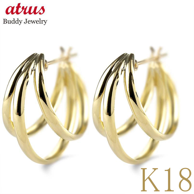 18金 ピアス 18k フープ ゴールド フープピアス 3連 ペア シンプル イエローゴールドk18 k18 人気 地金 ジュエリー 普段使い プレゼント 誕生日 贈り物 両耳 ユニセックス 男女兼用【最短発送】