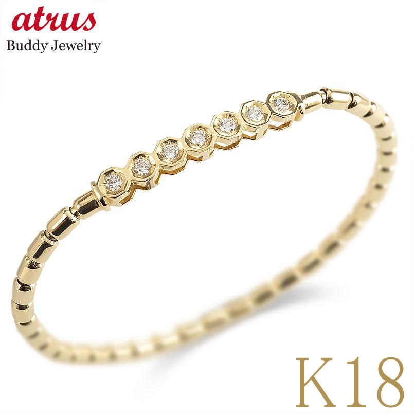 18金 バングル 18k ダイヤモンド ゴールド シンプル ダイヤ ブレスレット レディース イエローゴールドk18 k18 伸縮可能 簡単着脱 女性 人気 ジ...