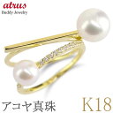 婚約指輪 18金 リング パール アコヤ真珠 指輪 18k ダイヤモンド レディース 2連 エンゲージリング シンプル ダイヤ 人気 誕生石 イエローゴールドk...