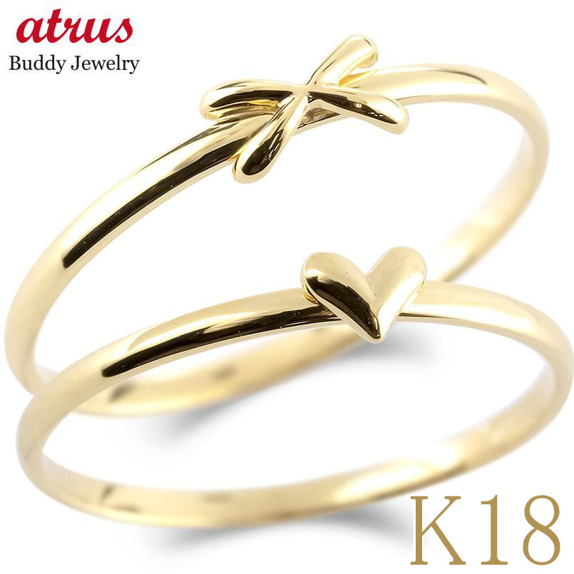 18金 ペアリング カップル 2個セット ゴールド k18 指輪 ペア ハート クロス シンプル リング 細い 18k ゴールド 結婚指輪 マリッジリング スイートペアリィー 細身 イエローゴールドK18 k18 ジュエリー おしゃれ 普段 使い 誕生日 プレゼント 記念日 ギフト 人気