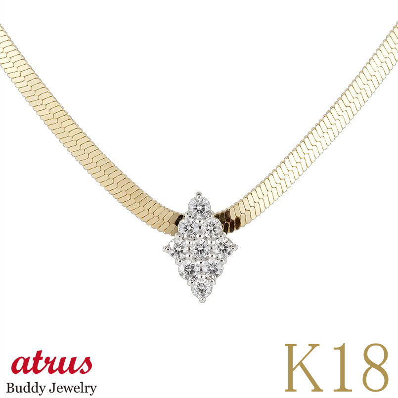 18金 プラチナ ネックレス レディース 18k ダイヤモンド ゴールド スネークチェーン 太め ペンダント ダイヤ 0.24ct アジャスター pt900 イ...