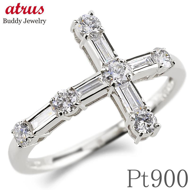 婚約指輪 プラチナ リング レディース クロス ダイヤモンド 指輪 金属アレルギー 安心 エンゲージリング バケット 0.5カラット ダイヤ ファッションリング...