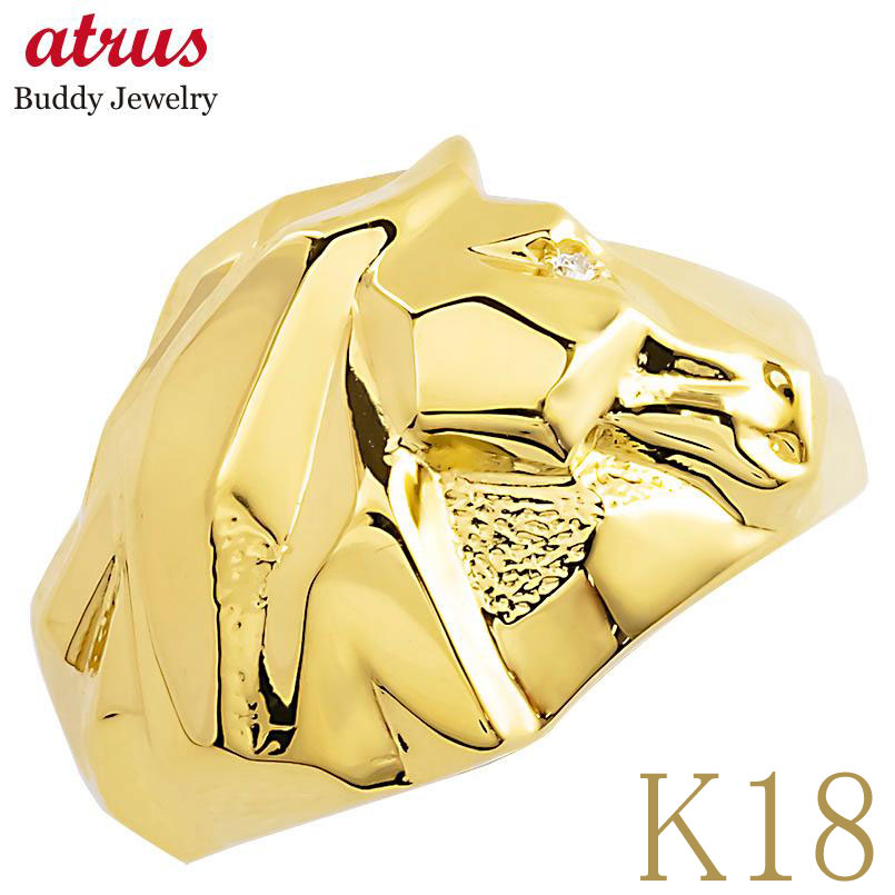 婚約指輪 18金 リング レディース 馬 ホース ダイヤモンド 18k 指輪 k18 エンゲージリング ダイヤ ゴールド 金 イエローゴールドK18 午年 干支...