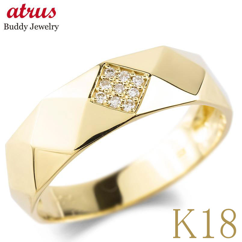 チェスカット ダイヤモンド リング スクエア K18YG 0.04ct 18金 ユニセックス イエローゴールドk18 指輪 幅広