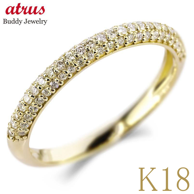 樂天商城 - 婚約指輪 エンゲージリング ダイヤモンド 18金 リング レディース 0.3ct 甲丸 パヴェ K18YG 指輪 イエローゴールドK18