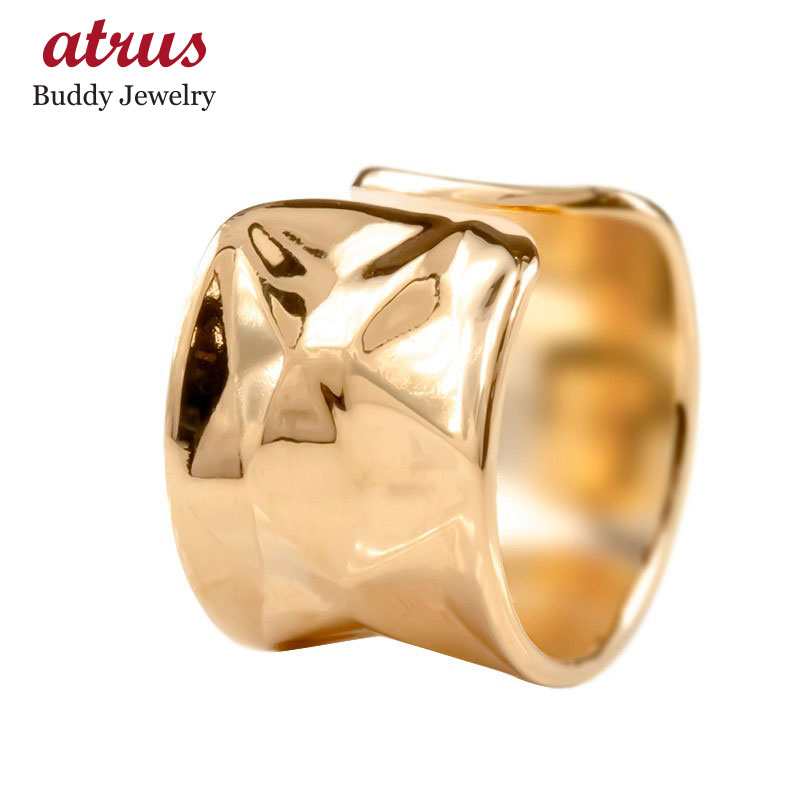 18金 リング イヤーカフ ピンクゴールドk18 イヤークリップ 指輪 片耳 イヤカフ イヤリング 幅広 太め ボロノイ模様 凸凹 テクスチャ 18k地金 ユニ...