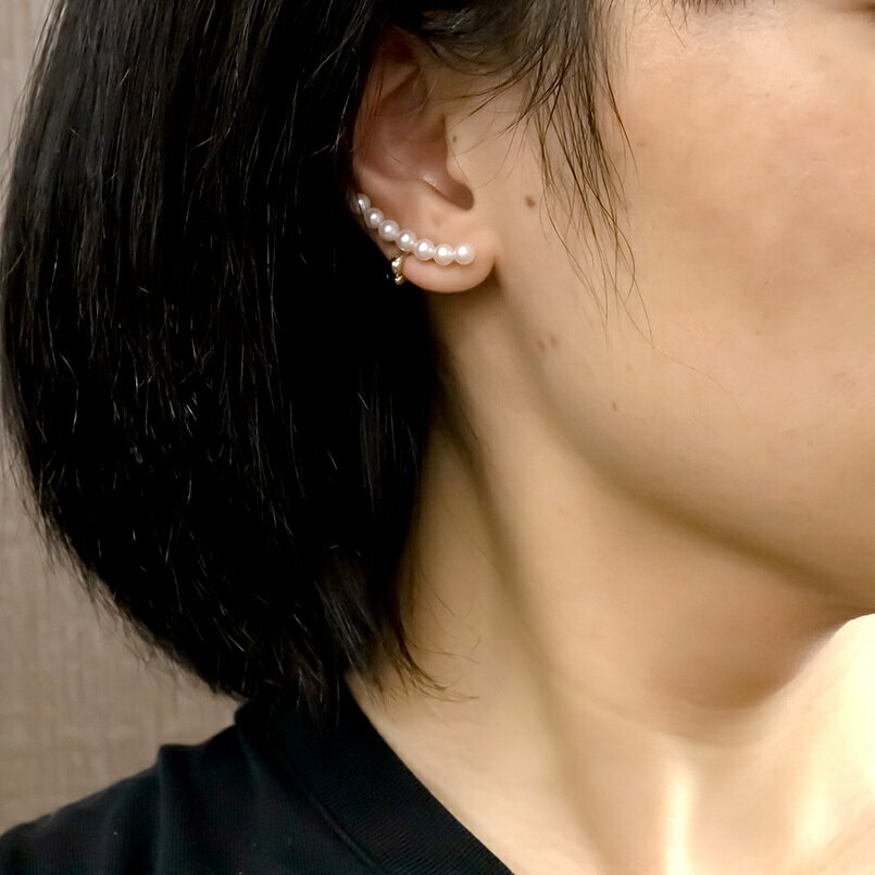 【25%OFFクーポンセール】【最短発送】 イヤーカフ 18金 パール アコヤ真珠 イヤークリップ 片耳用 ゴールド レディース 18k ホワイトゴールドk18 真珠 イヤカフ