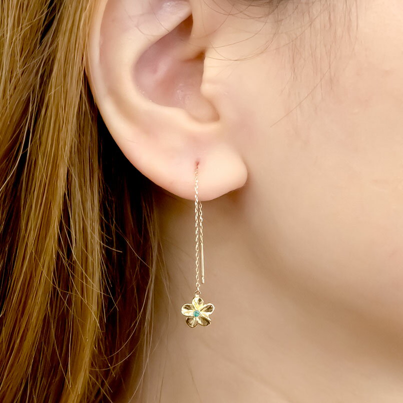 ハワイアンジュエリー アメリカンピアス エメラルド レディース 18金 ピアス ハワイアンジュエリー揺れる ロングピアス 花 週間売れ筋 人気 送料無料 イエローゴールドk18揺れる シンプル フラワー 5月誕生石 18k の