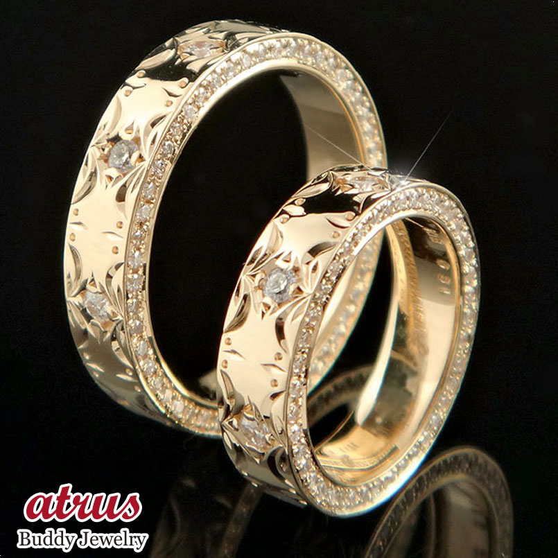 ペアリング カップル 結婚指輪 ゴールド ハワイアンジュエリー ダイヤモンド マリッジリング ピンクゴールドk18 ダイヤ 18金 ゴールド 男女兼用 2個セット プレゼント 18k 人気 普段使い