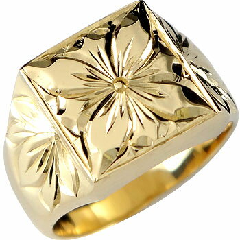 18金 リング ゴールド ハワイアンジュエリー ピンキーリング ハワイアンリング 指輪 イエローゴールドk18 k18 プルメリア 花 マイレ 葉 地金リング ...