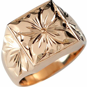 18金 リング ゴールド ハワイアンジュエリー ピンキーリング ハワイアンリング 指輪 ピンクゴールドk18 プルメリア 花 マイレ葉 地金リング k18pg ...