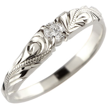 ハワイアンジュエリー リング 婚約指輪 プラチナ ダイヤモンド 一粒 ピンキーリング 指輪 ダイヤ ハワイアンリング ミル打ち pt900 ストレート 送料無料...