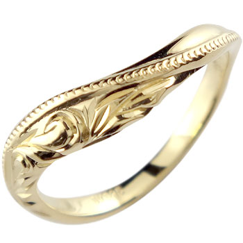 18金 リング ハワイアンジュエリー ピンキーリング イエローゴールドk18 指輪 ミル打ち ハワイアンリング 地金リング ウェーブリング ストレート 送料無料...