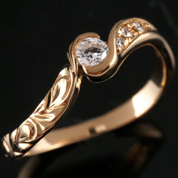 18金 リング ハワイアンジュエリー ピンキーリング ハワイアン 指輪 ダイヤモンド ピンクゴールドk18 ハワイアンリング ダイヤ ストレート 18k ファッションリング 大人 プレゼント ギフト 人気 普段使い