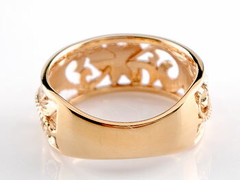 【10%OFFクーポンセール】 ピンキーリング 指輪 18k 18金 リング レディース ハワイアンジュエリー 幅広 太め 透かし ミル打ち ピンクゴールドk18 地金 k18pg ストレート 3