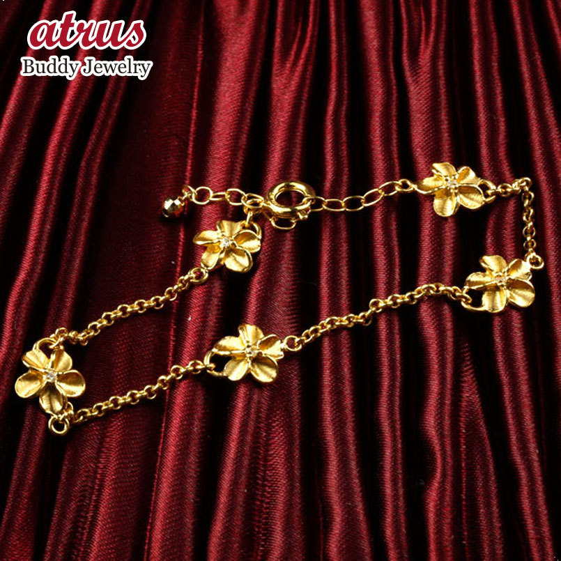 ハワイアンジュエリー ダイヤモンド ゴールド ブレスレット ハワイアン 花 イエローゴールドk18 18金 k18yg ダイヤ 送料無料 男女兼用 18k 人気...