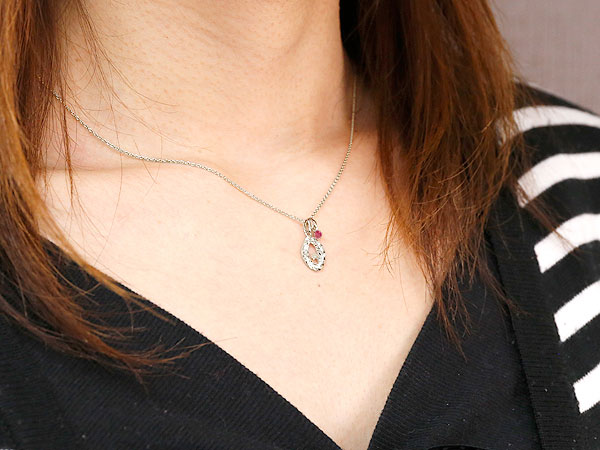 ネックレス ハワイアンジュエリー 数字 0 ルビー トップ ペンダント シルバー ナンバー レディース チェーン 人気 7月誕生石 プレゼント 女性 送料無料
