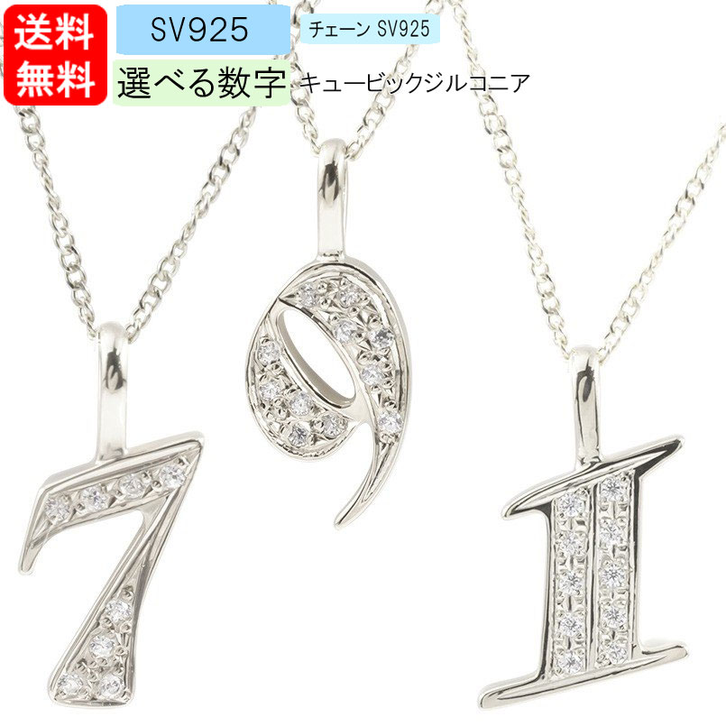 チャーム ペンダントトップ 選べる数字 キュービックジルコニアトップ ナンバー 数字 チェーン 人気 シルバー レディース 送料無料 普段使い