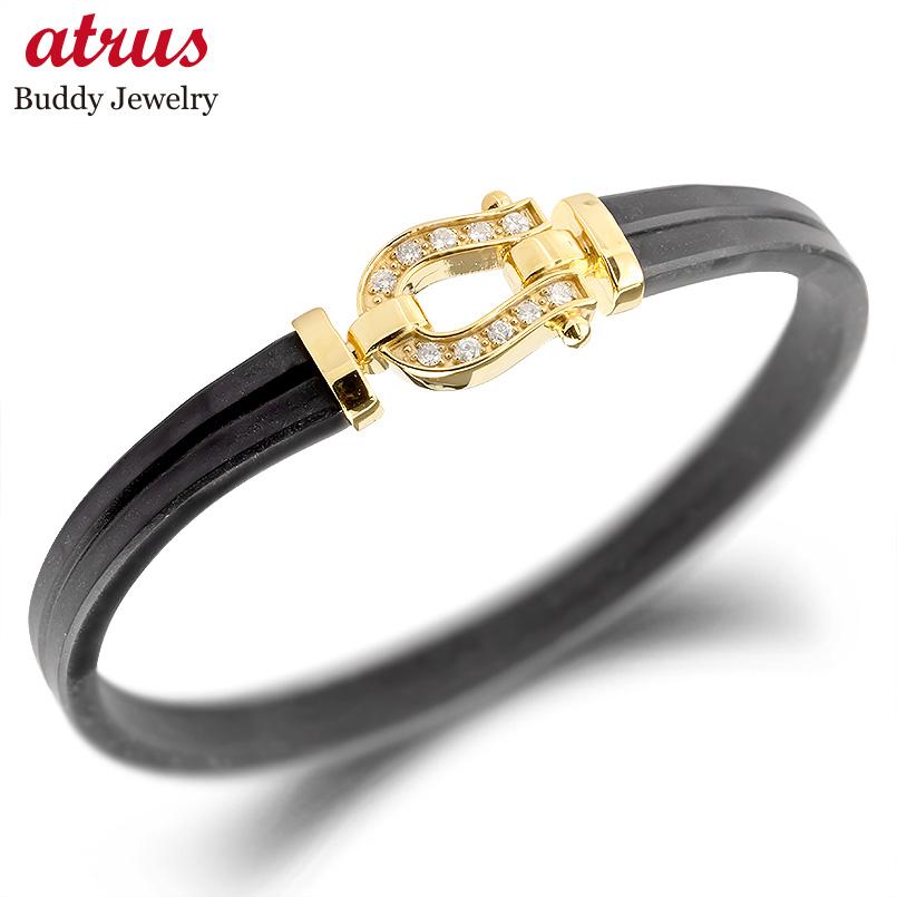 ブレスレット ダイヤ 馬蹄 ホースシュー ダイヤモンド シリコンゴム シルバー sv925 イエローメッキ シンプル ジュエリー 人気 ユニセックス 【最短発送...