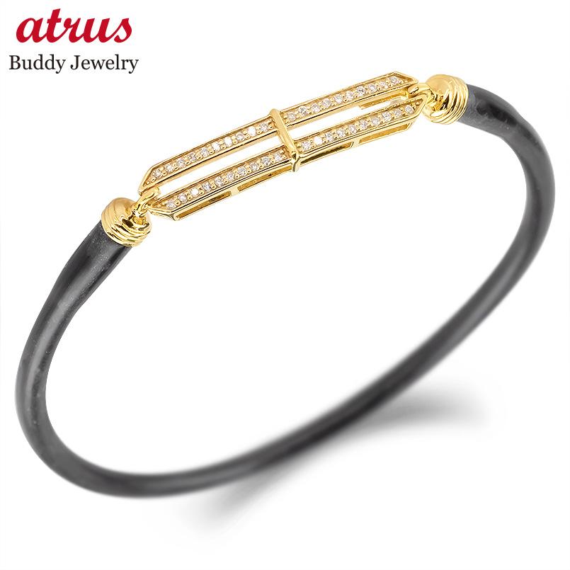 ブレスレット ユニセックス ダイヤモンド 0.13ct シリコンゴム シルバー925 イエローメッキ 幅広 高級 おしゃれ 男女兼用 バディジュエリー 普段使い...