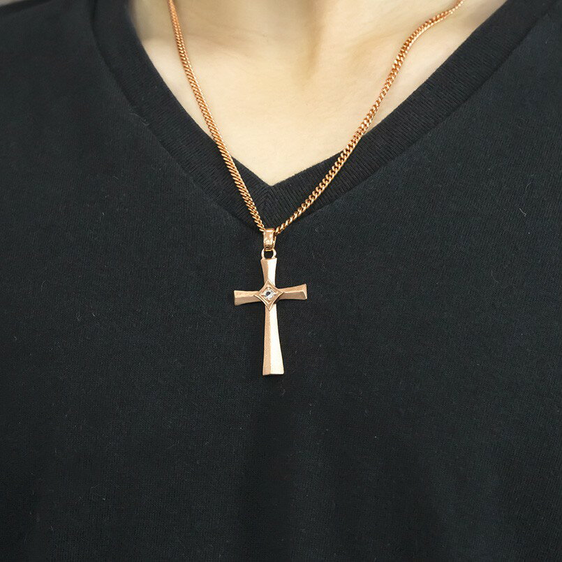 18金 18k ネックレス 喜平用 キュービックジルコニア クロス つや消し ペンダント トップ ピンクゴールドk18 十字架 チェーン キヘイ の 送料無料 LGBTQ ユニセックス 男女兼用