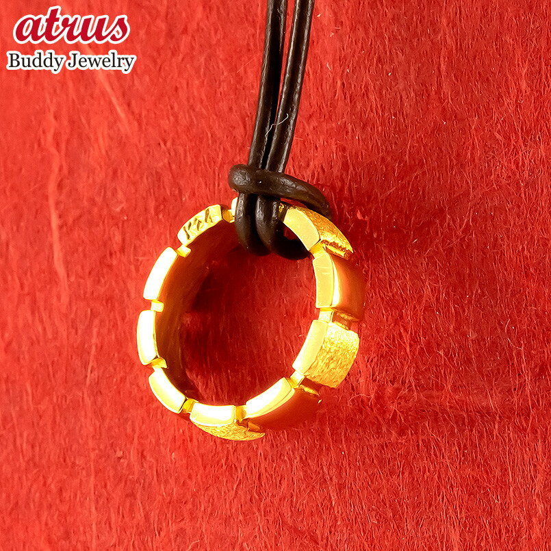 純金 ペンダントトップ ネックレス メンズ 24金 ベビーリング リングネックレス 革紐 ゴールド 24k 革ひも k24 シンプル 男性 人気