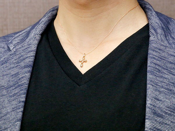 18金 ネックレス クロス ピンクゴールドK18 ペンダントトップ 十字架 シンプル 地金 水 人気 ユニセックス 男女兼用 18k