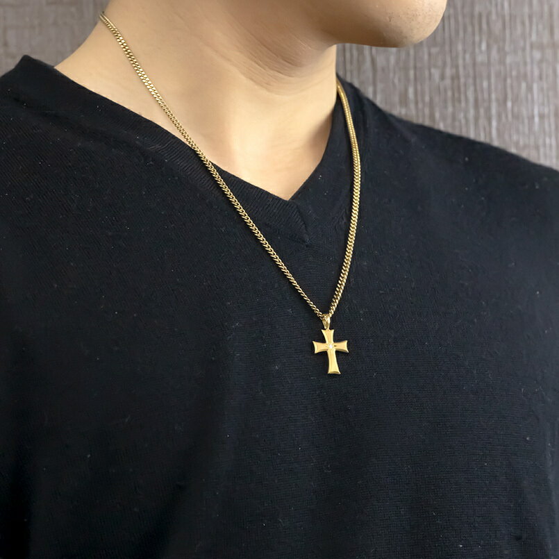 【10%OFFクーポンセール】純金 24金 ペンダントトップ ペンダント ネックレス メンズ ダイヤモンド クロス つや消し 十字架 4月誕生石 k24 喜平チェーン スタンダード