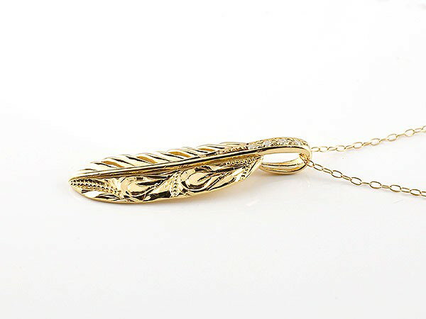 【10%OFFクーポンセール】 18金 ネックレス 18k フェザー 羽 ダイヤモンド イエローゴールドk18yg ペンダントトップ k18 ユニセックス 3