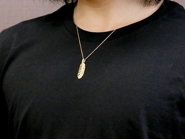 【10%OFFクーポンセール】 18金 ネックレス 18k フェザー 羽 ダイヤモンド イエローゴールドk18yg ペンダントトップ k18 ユニセックス 2