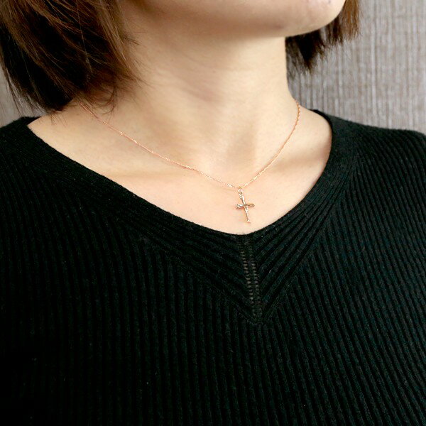 18金 ネックレス クロス ペア 十字架 ピンクゴールドk18 地金 18k 風 シンプル チェーン カップル 人気