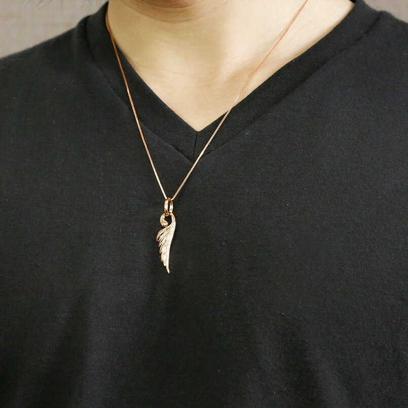 新発売の ネックレス メンズ キュービックジルコニア ピンクゴールドk10 羽根 ペンダント トップ 10金 チェーン 男性用 天使 エンジェル 羽 翼 フェザーネックレス 格安人気 Www Sigmas Com Br