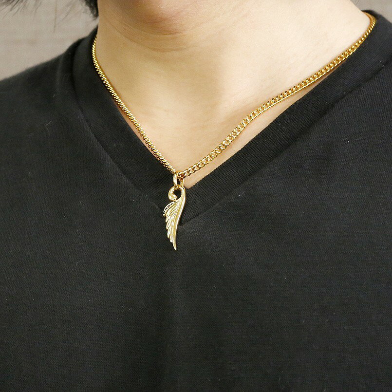 ジュエリー工房アトラスの【10%OFFクーポンセール】 ネックレス メンズ 10金 ペンダントトップ 喜平用 ブラックダイヤモンド イエローゴールドk10 羽根 喜平 天使 エンジェル 羽 フェザー人気 ペンダント｜アングル2