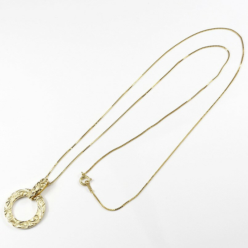 【10%OFFクーポンセール】 18金 ネックレス ハワイアンジュエリー イエローゴールドk18 リング 輪っか サークル キーリングデザイン 地金 ユニセックス 3