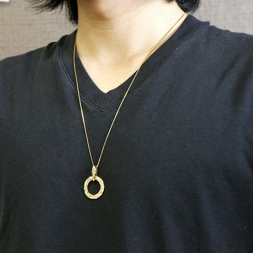 【10%OFFクーポンセール】 18金 ネックレス ハワイアンジュエリー イエローゴールドk18 リング 輪っか サークル キーリングデザイン 地金 ユニセックス 2