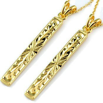 18金 ネックレス メンズ ハワイアンジュエリー ペア プレート ペンダントトップ イエローゴールドk18 ミル打ち チェーン 人気 カップル 男性 送料無料 ...