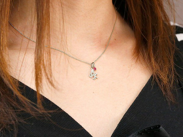 ネックレス ハワイアンジュエリー メンズ 数字 4 ルビー ペンダント トップ シルバー ナンバー チェーン 人気 7月誕生石 男性用 赤い宝石 の 送料無料