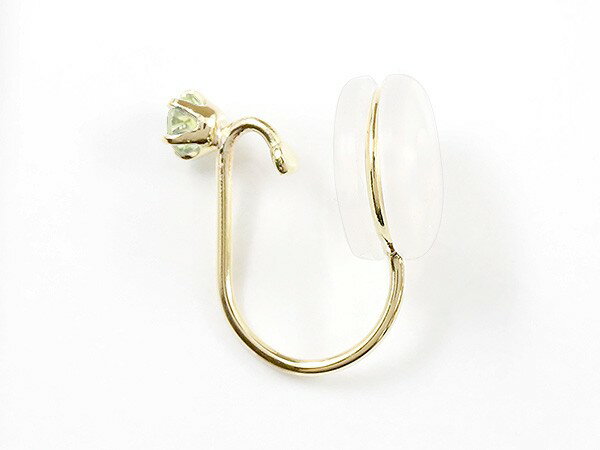 ノンホールピアス イヤリング 片耳用 ペリドット イエローゴールドk10 シリコン クリップ式 10金 緑の宝石 送料無料 LGBTQ ユニセックス 男女兼用 フェイクピアス