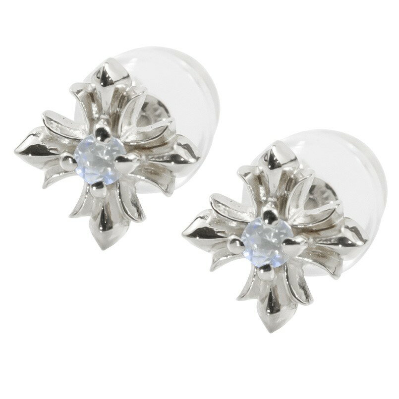 18金 ピアス クロス ブルームーンストーン ゴールド 18k シンプル ホワイトゴールドK18 6月誕生石 十字架 送料無料 LGBTQ ユニセックス 男女兼用