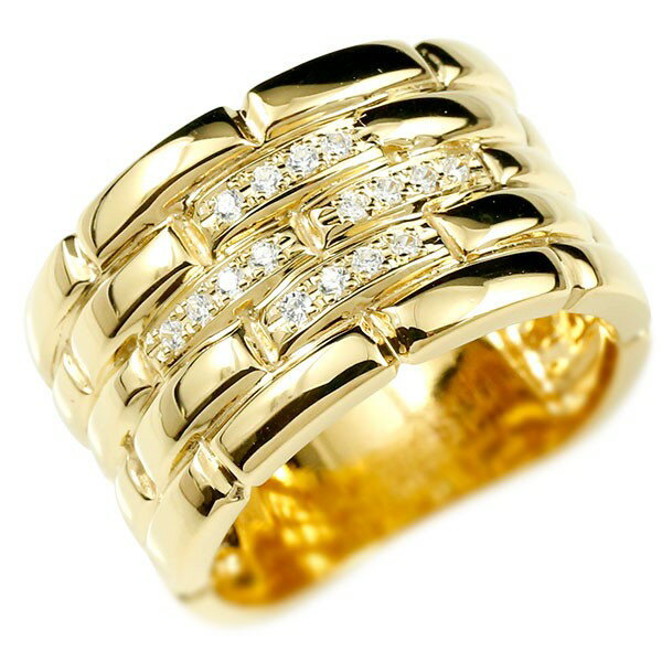 18金 ゴールド リング メンズ ダイヤモンドリング 指輪 イエローゴールドK18 メタルバンド 時計 ダイヤ 幅広 太め ストレート 人気 男性 18k シンプル ファッションリング