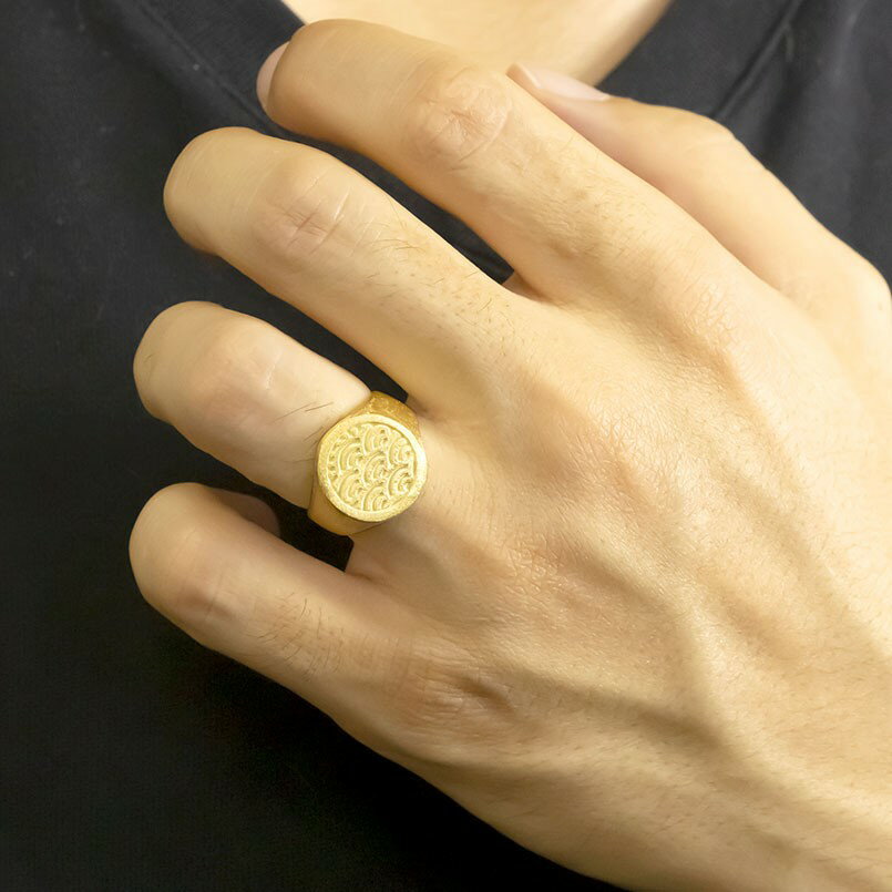 【10%OFFクーポンセール】 24金 リング メンズ 指輪 24k 印台 シグネットリング 青...