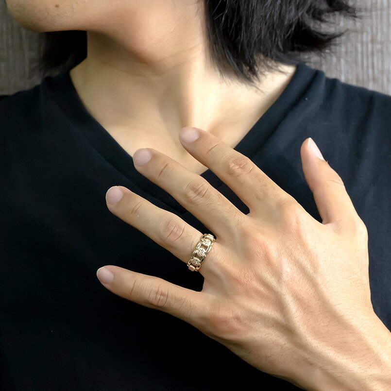 ジュエリー工房アトラスの【10%OFFクーポンセール】 リング 指輪 ダイヤモンド 後光留め イエローゴールドk10 ピンクゴールドk10 コンビ バンド型 ピンキーリング ゴールド 幅広 太め ユニセックス｜アングル2