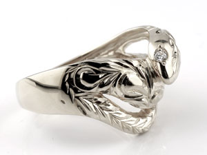 ハワイアンジュエリー プラチナ リング メンズ 蛇 スネーク 普段使い ハワイアン ダイヤモンド ダイヤ 指輪 人気 男性 シンプル ファッションリング スタンダード プレゼント ギフト
