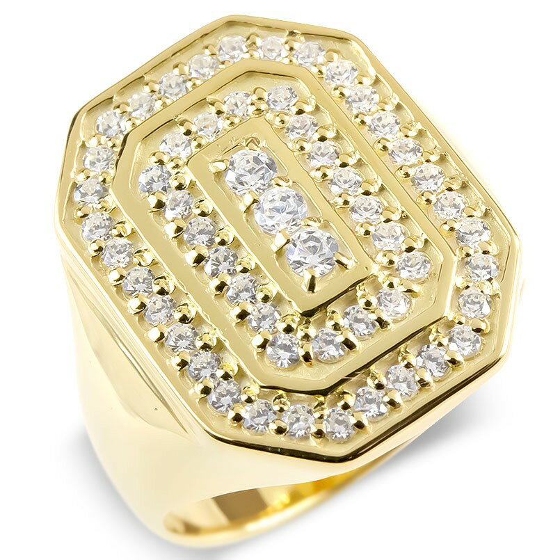 18金 リング キュービックジルコニア 印台 指輪 シグネットリング ゴールド 18k イエローゴールドk18太め ピンキーリング 幅広 カレッジリング 上品 ユニセックス 男女兼用 人気