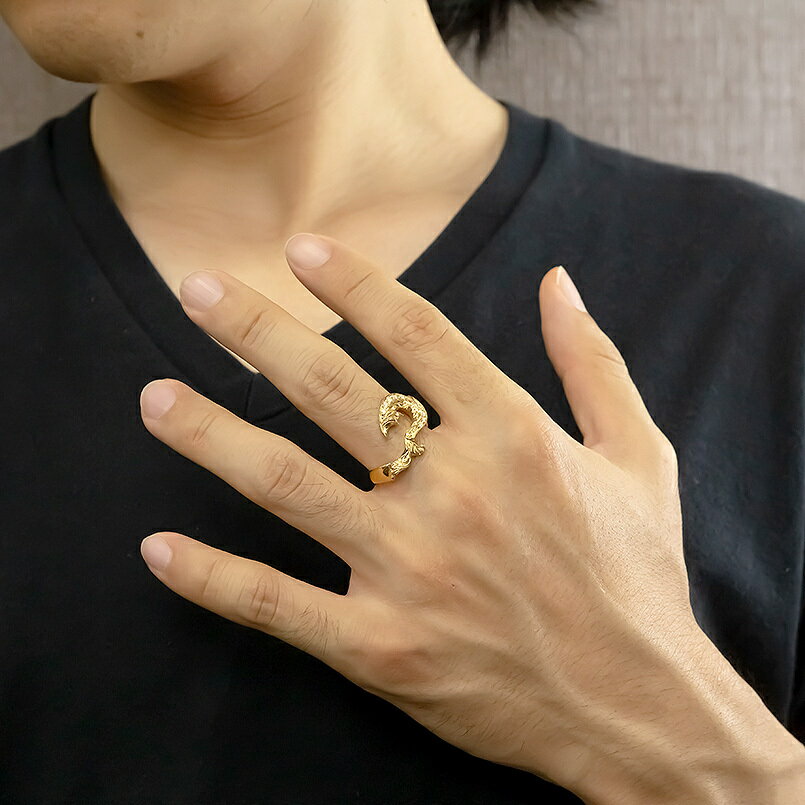 18金 リング ハワイアンジュエリー ダイヤモンド 指輪 フィッシュフック 釣り針 イエローゴールドk18 幅広 ピンキーリング ユニセックス 2