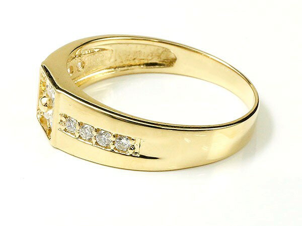【10%OFFセール】18金 リング ゴールド メンズ 指輪 ダイヤモンド ゴールド18k イエローゴールドk18 幅広 太め ピンキーリングダイヤ 宝石