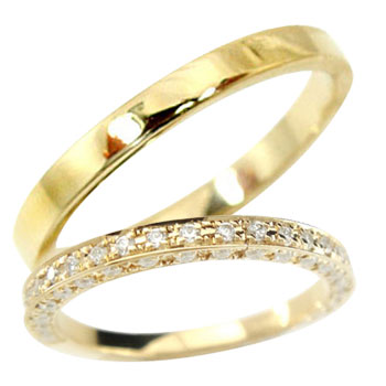 結婚指輪 イエローゴールドk18 ペアリング ゴールド カップル マリッジリング ダイヤモンド エタニティリング ハーフエタニティ 2個セット 18金 リング ...