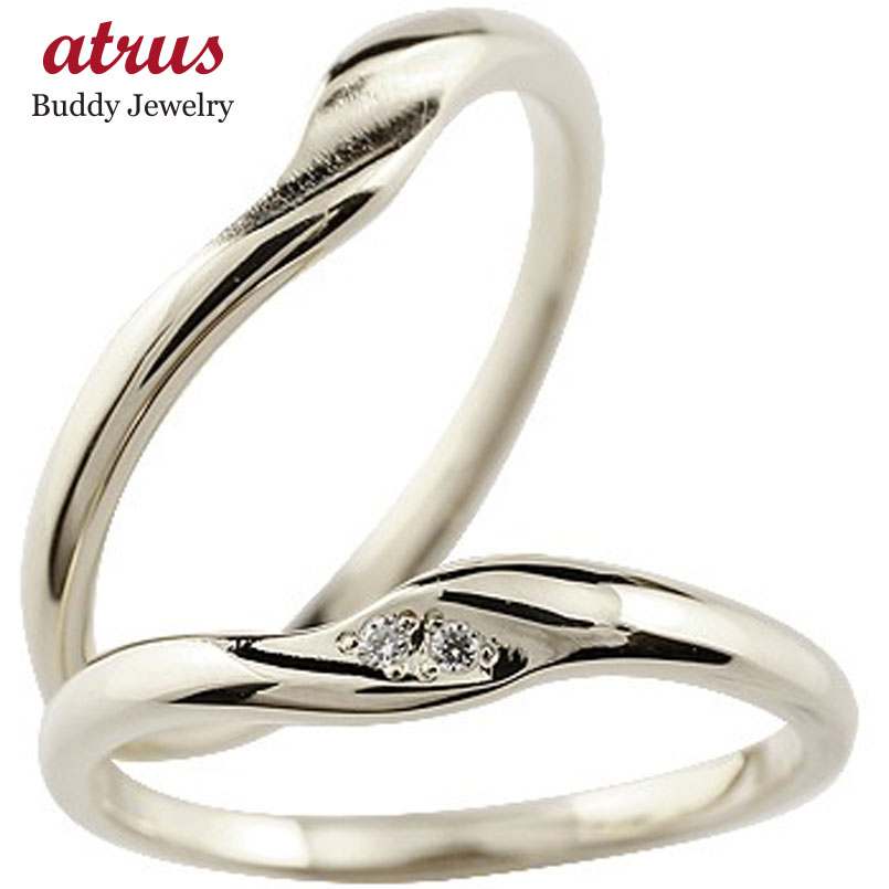 ペアリング ゴールド シンプル 細身 2個セット ダイヤモンド 結婚指輪 マリッジリング ホワイトゴールドk10 華奢 つや消し 10金 ダイヤ スイートペアリ...