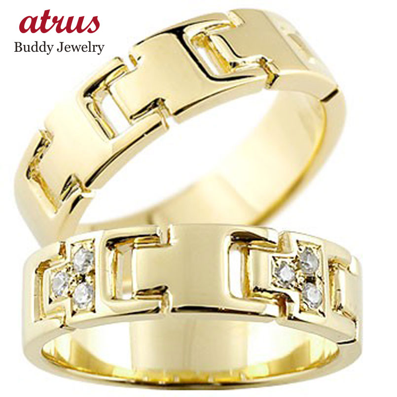 ペアリング ゴールド 2個セット ダイヤモンド イエローゴールドk18 結婚指輪 マリッジリング ダイヤ シンプル 結婚式 18金 リング 人気 女性 ウェディ...